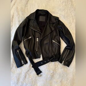 All Saint Balfern Belted Hem Leather Biker Jacket